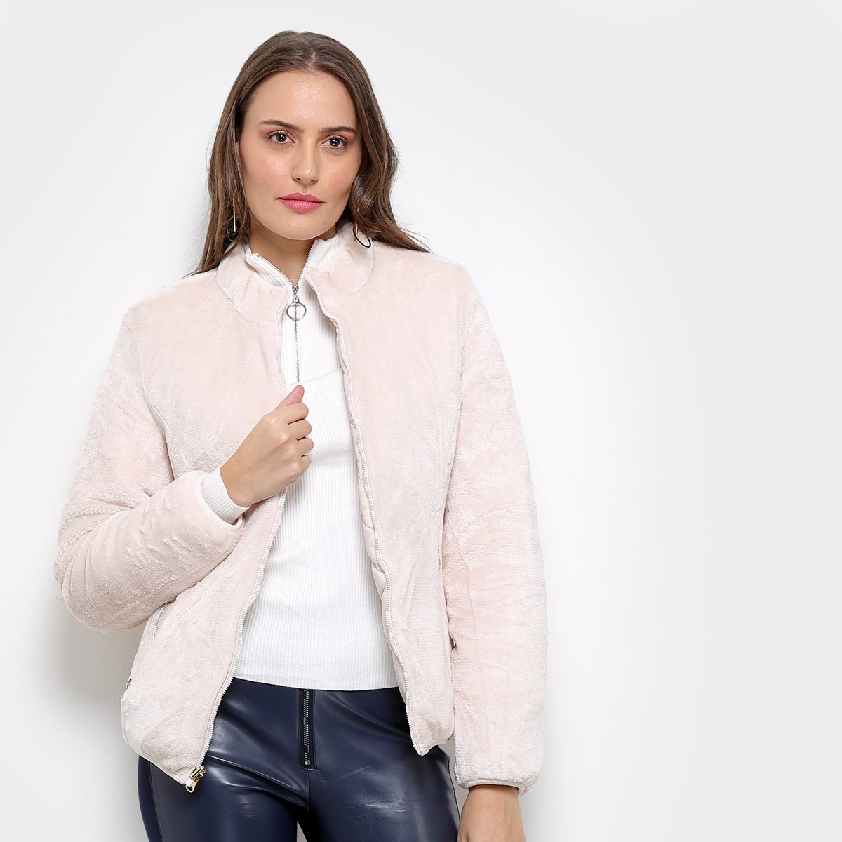 jaqueta facinelli dupla face com pelo matelassê feminina